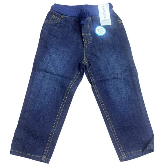 Carter’s Baby Boy Pull-On Jeans 24M NWT Denim Pants Elastic Waist Drawstring - Picture 1 of 4
